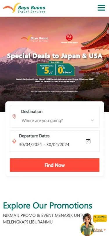 Screen 1 of 4 — Bayu Buana Tour and Travel Website